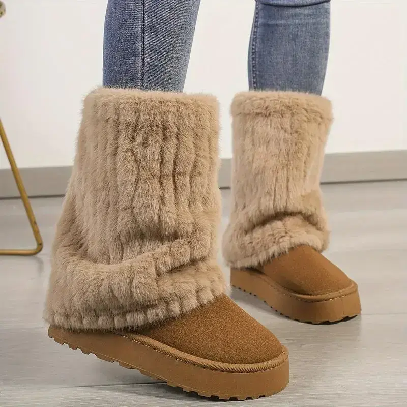 Cozy Mid Calf Snow Boots - Plush Lined, Slip Resistant, Comfortable, Fashionable Winter Boots for Women - Solid Colors, Easy Slip On DesignGift