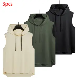 Men’s summer sports casual loose drawstring hooded tank top with high-low hem, solid color sleeveless vest top, fashionable street/hip-hop style, casual fitness, #SummerVibes