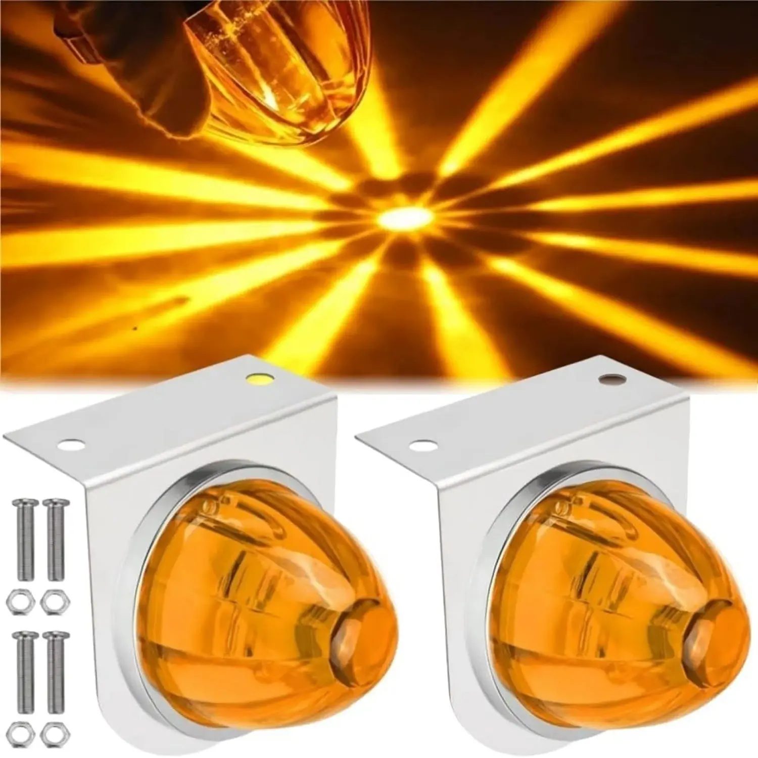 2pcs LED Watermelon Lights Yellow Lights with Bracket 12-24V Semi Truck Marker Lights