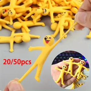 20pcs/50pcs Creative Folding Dolls，Stretchy Yellow Character Toys With Expressive Faces, Soft Plastic Relax Play And Collectible Gift For Kids, Christmas, Birthdays, Playtime Accessories, Playful Design, Durable Plaything,Fun Toys For Toddlers