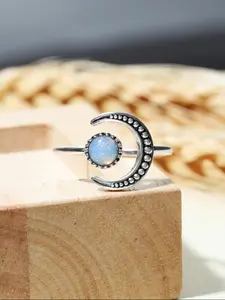 1 Piece Vintage Moon Ring with Artificial Gemstone, Adjustable Open Design Imitation Moonstone Unique Rings for Women & Girls, Stackable Engagement Ring Party Birthday Gift for Her