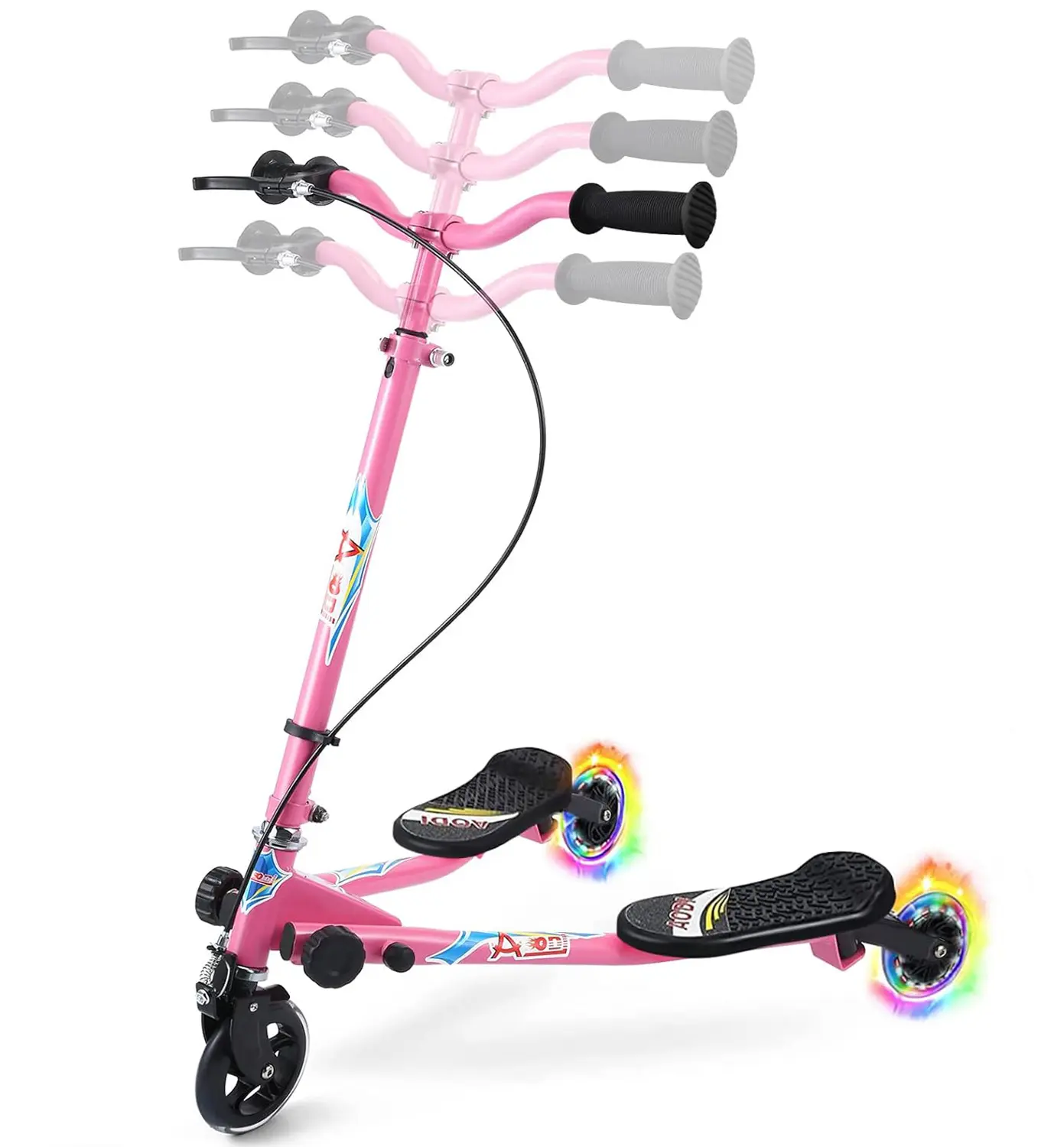 Anti-Rollover Scissor Frog Children's Scooter for Kids 5-10 Years Old 4-Level Height Adjustment LED Light-Up Wheels Stable Body Night Riding Safe Easy Maneuvering Electric Scooter, Four Levels, Indoor/Outdoor
