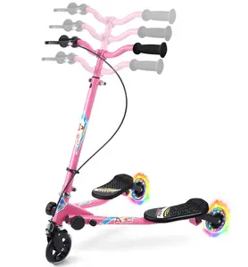 Anti-Rollover Scissor Frog Children's Scooter for Kids 5-10 Years Old 4-Level Height Adjustment LED Light-Up Wheels Stable Body Night Riding Safe Easy Maneuvering Electric Scooter, Four Levels, Indoor/Outdoor