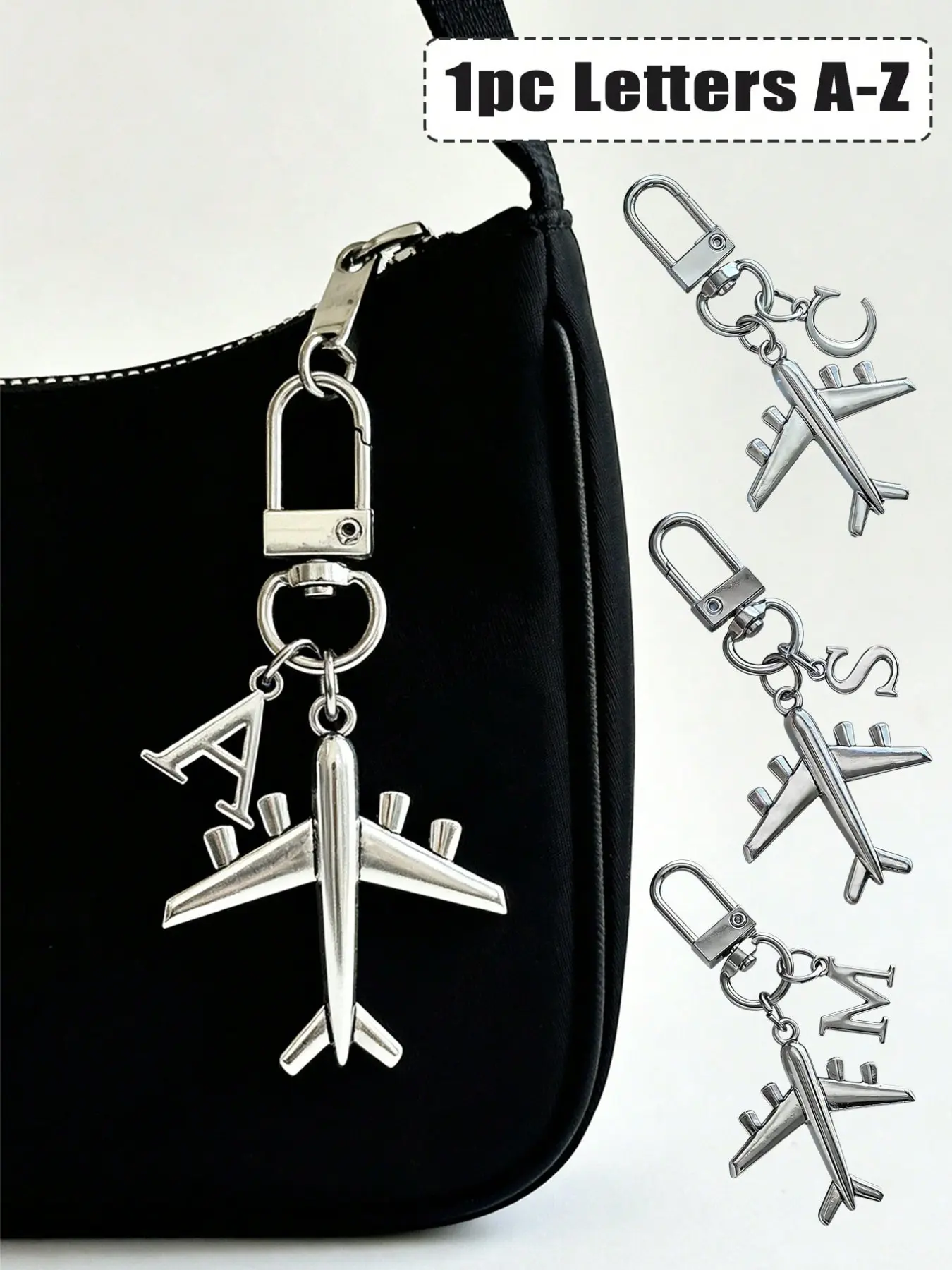 Simple Fashion Airplane Keychain for Bags with A-Z Letters, Shiny Alloy Pendant, Perfect Gift for Backpacks, Wallets, School Supplies, Unisex