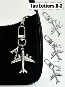 Simple Fashion Airplane Keychain for Bags with A-Z Letters, Shiny Alloy Pendant, Perfect Gift for Backpacks, Wallets, School Supplies, Unisex