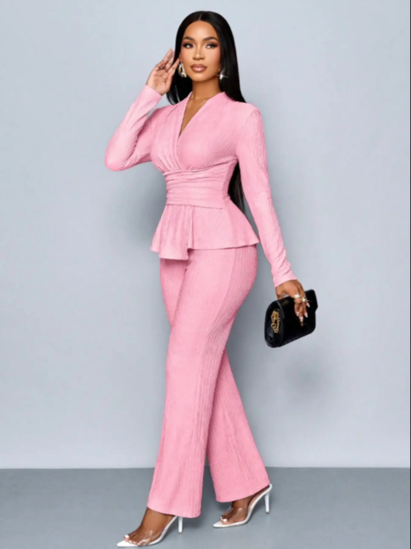Women's Apricot Color Elegant Chic Style V-Neck Long Sleeve Fitted Asymmetrical Hem T-Shirt & Wide-Leg Pants Two Piece Set Outfit, Casual Daily Wear - TikTok Shop Women's Apricot Color Elegant Chic Style V-Neck Long Sleeve Fitted Asymmetrical Hem T-Shirt & Wide-Leg Pants Two Piece Set Outfit, Casual Daily Wear - TikTok Shop