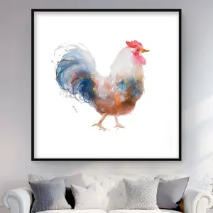 Begin Home Decor C1FM48486FT93M 48 x 48 in. Watercolor Rooster - Framed Matted Print Wall Art for Kitchen Decor