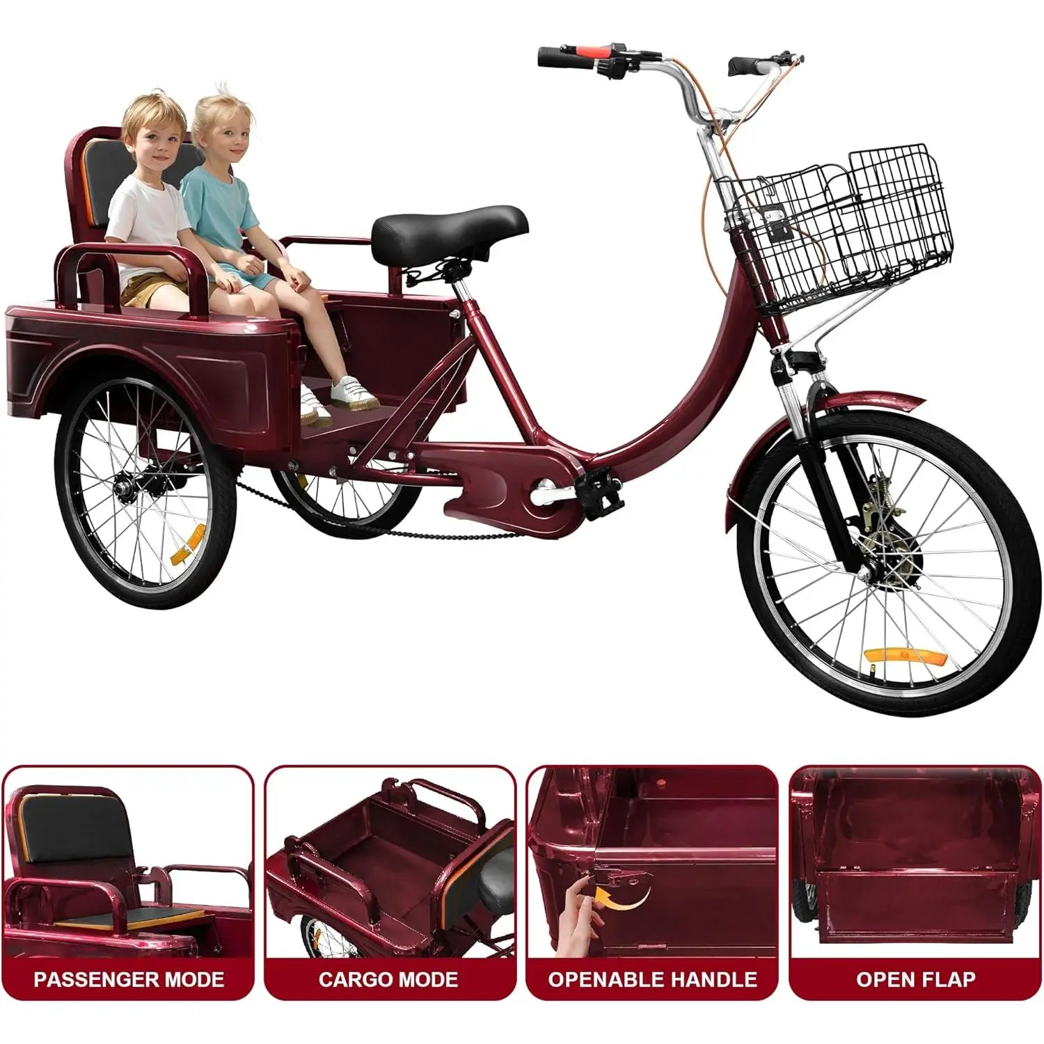 MOOITZ Adult Tricycle, 20 Inch 3-Wheel Bikes Carrying Passengers MOOITZ Adult Tricycle, 20 Inch 3-Wheel Bikes Carrying Passengers