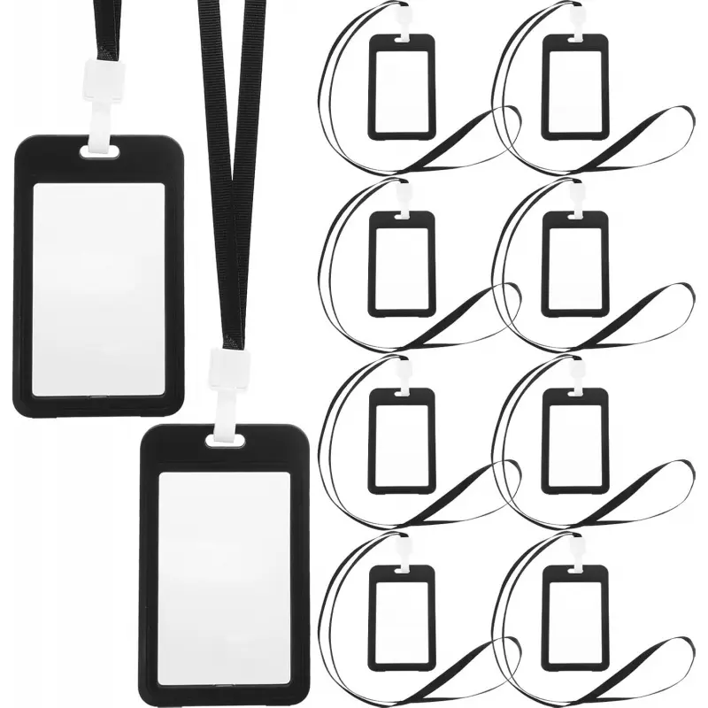 10pcs Waterproof Double-Sided Card Holder Badge Sleeves with Black Lanyard for Work Id, Student Pass, and Transit Cards