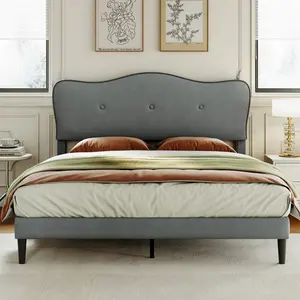 TryLazy Bed Frame with Comfortable and Adjustable Cloud Headboard, Princess Pink Velvet Upholstered Bed, Modern Style, Soft Rounded Corners, No Box Spring Needed, Noise Free, Easy Assembly, Twin/Full/Queen