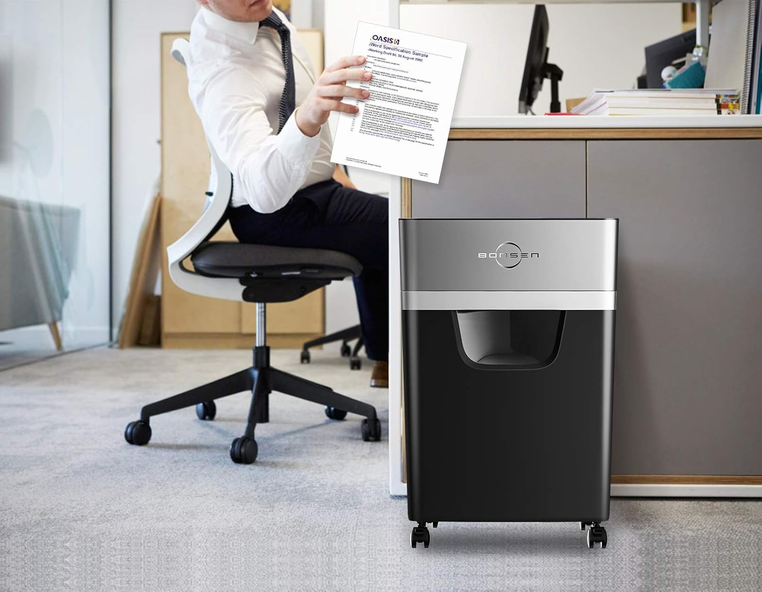 BONSEN 16-Sheet Heavy Duty Paper Shredder for Office, 60-Minute Running Time Cross-Cut CD Shredder with 60dB Low-Noise, 5.3-Gallon Pull Out Bin, Anti-Jam & Quiet Shredder for Home Office (S3102) Fathersdaygift Mechanical