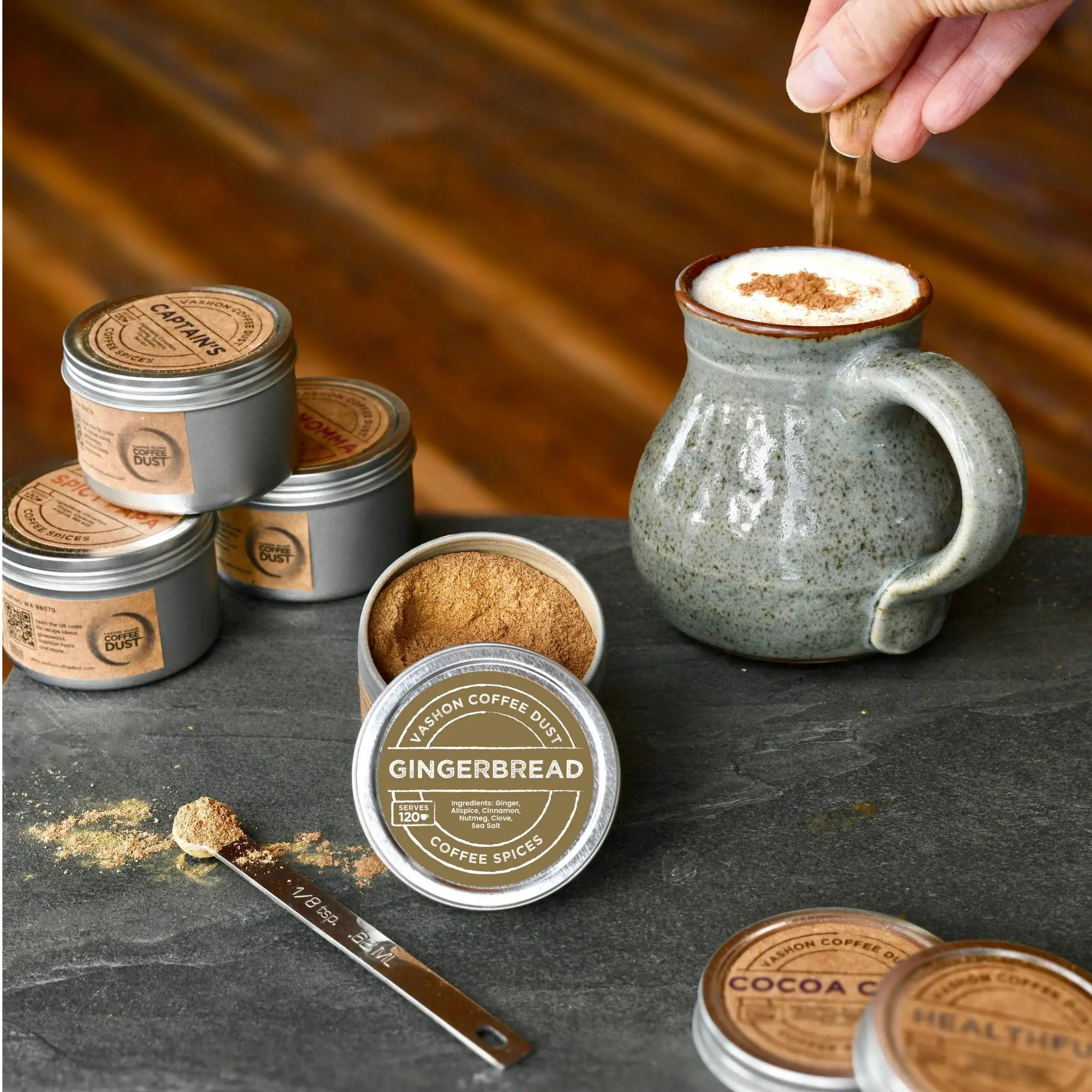 Gingerbread Coffee Dust | 120 servings | Coffee Flavoring using Spices: Cinnamon, Ginger, Allspice, Clove, Nutmeg and Sea Salt