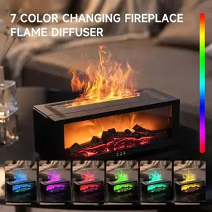 1pc Wall Fireplace Flame Aromatherapy Diffuser Humidifier Atmosphere Light, Adjustable 7-Color USB Remote Control, Essential Oil Compatible Gift Idea