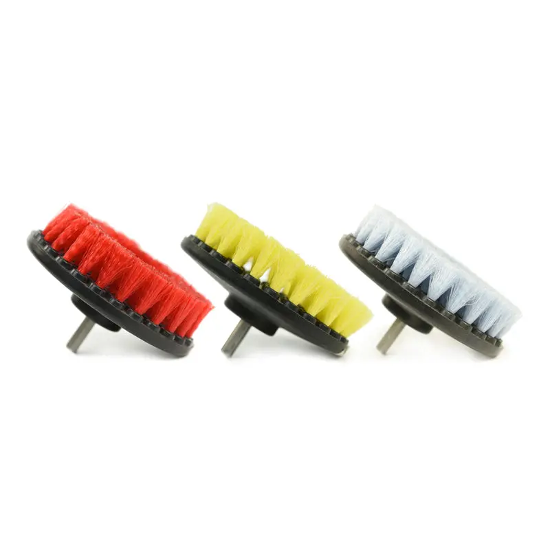 CarCarez 5" Rotary Carpet Power Brush Single Head - Red Stiff Yellow Medium Blue Soft Bristles for Upholstery & Floor Mats - Cordless/Wired Drill Attachment