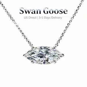 14K Gold Plated 4CT Marquise Cut Pendant in S925 Sterling Silver Necklace for Women, with 5A Grade Cubic Zirconia Anniversary Necklace,Women Pretty Choker, Adults, Elegant All-match Fashion Accessories for Daily wear