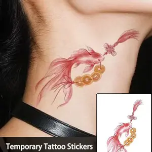 5 Pcs Koi Fish Temporary Tattoo Stickers, Waterproof Long-Lasting Neck & Body Tattoos, Elegant Design for Festive & Daily Wear
