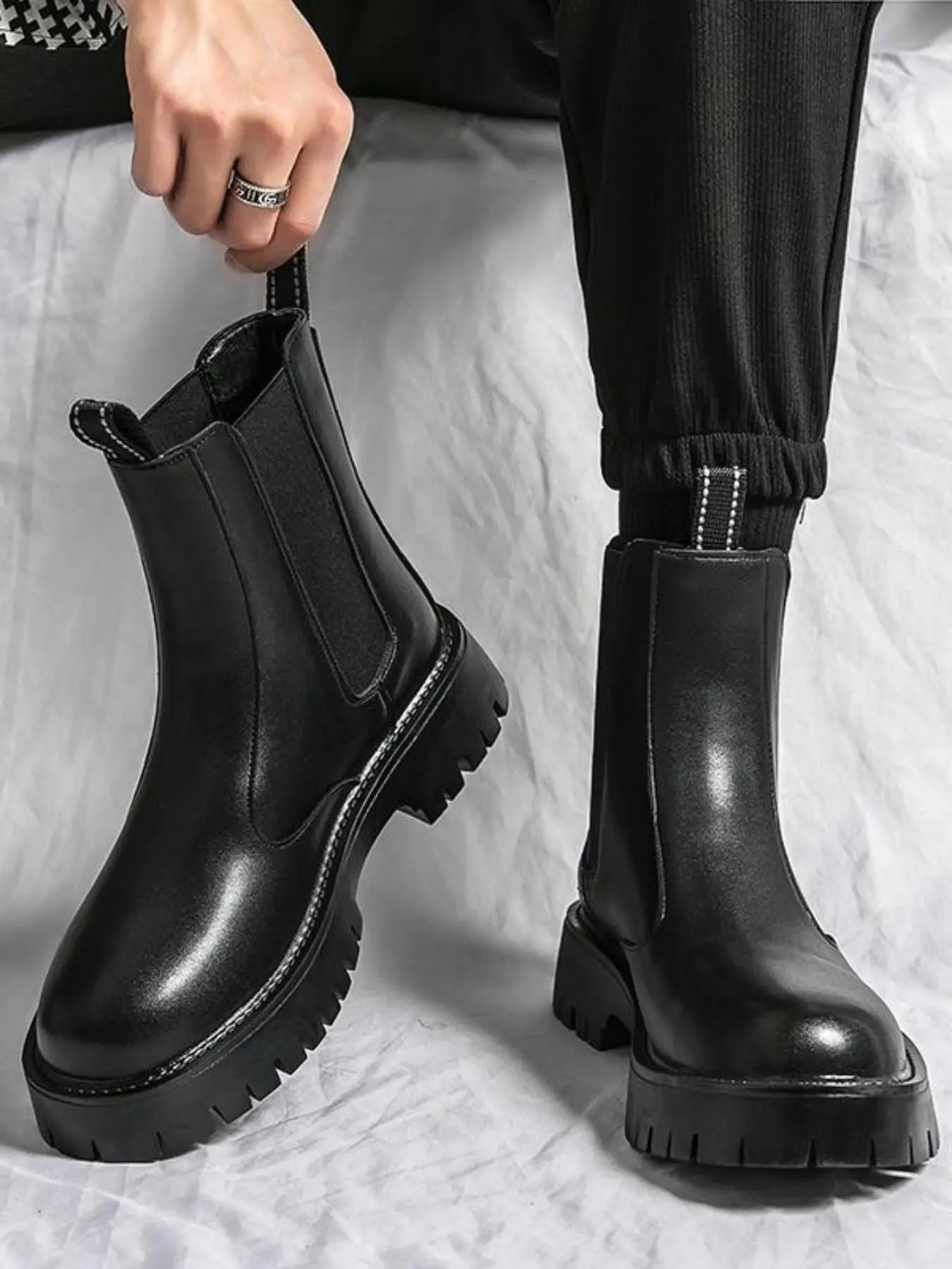 Men's Fashionable Solid Color Chelsea Boots Closed, Casual Comfortable Thick Sole Boots for Daily Wear, Fashion Shoes for Party, Daily Clothing Decor for Men, Boy, Casual Goth Boots