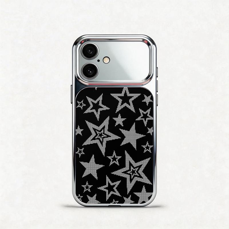 Glass Shockproof Electroplated Silver/Black Black and Grey Stars iPhone 17ProMax Cover Precise Hole Alignment For Lens Frame 15ProMax Anti-yellow | 14ProMax Anti-fall | 13ProMax Ultra-thin Design 16ProMax AirPhoneCase
