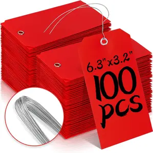 100 Plastic Shipping Tags - Red, 6 1/4" x 3 1/8", , Durable, Reinforcement Hole, Stacking Labels for Equipment Parts