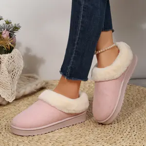Women's Winter Warm Mini Snow Boots Rubber Sole Flat Fleece Slippers Soft Warm Suede Plush Lined Booties Indoor Outdoor Shoes
