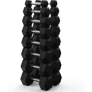 Dumbbell, multi-weight stylish lasting Black coated rubber hexagonal dumbbells, （5lb,8lb,10lb,12lb,15lb,25lb）