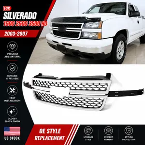 Front Upper Grille For Chevrolet Silverado 1500 2500 3500 HD 2003-2007 Honeycomb Style Summit White & Black Replacement Grille