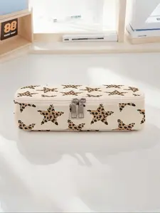 Leopard Print Star Pattern Large Capacity Pencil Case, Durable Multi-Functional Storage Bag, Portable Zipper Organizer for School Office Supplies, Office Accessories, Office Stationery Supplies