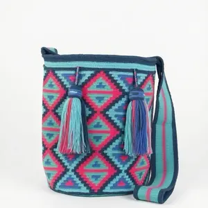 Women's Luxury Handmade Wayuu Crochet Crossbody Bag, Vibrant Cotton Thread Shoulder Purse