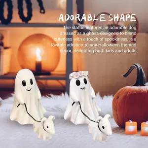 Halloween Ghost & Dog Design Ornament, 1 Count Cute Ghost Statue Decoration Craft, Desktop Decorative Ornament for Home Living Room Bedroom Office