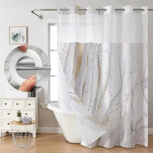 HD Digital Print Waffle Shower Curtain, Quick Installation No Hooks, Double Layer Snap-In Liner, Stylish Bathroom Decor for Home Hotel Salon Dormitory