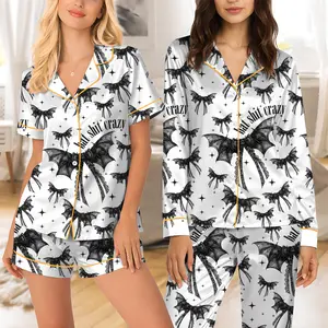 Gothic Bat Pajama Set, Spooky Halloween Sleepwear, Dark Academia Loungewear Gift