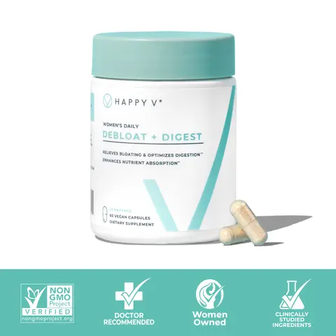 Happy V Debloat + Digest Capsules - 23 Digestive Enzymes for Bloating Relief & Gut Health - Natural Wellness Supplement for Digestive Support
