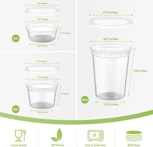 24 Sets Plastic Deli Food Containers With Lids, 8 oz 16oz 32oz Variety pack, Airtight Food Storage Containers, Freezer/Dishwasher/Microwave Safe, Soup Containers For Takeout Food Storage