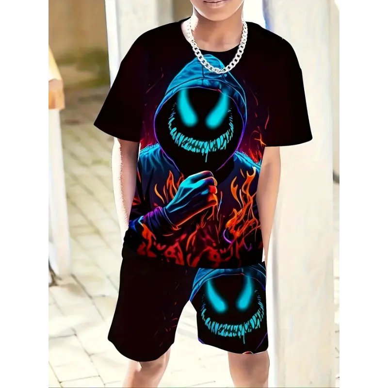 2026 New Arrival Boys' Korean Style Casual Two-Piece Set - Black