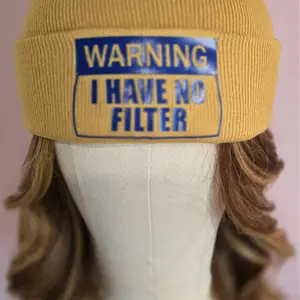 Warning! I Have No Filter Beanie - Mustard Yellow Color, 7.28 Inches x 8.43 Inches, Casual Fit, Comfortable Design, Unisex, Hand Wash Only