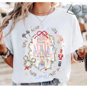 Delivered after Christmas-Coquette Bow Christmas T-Shirt, Xmas Magic Castle Christmas Tee, Nutcracker Xmas Gift