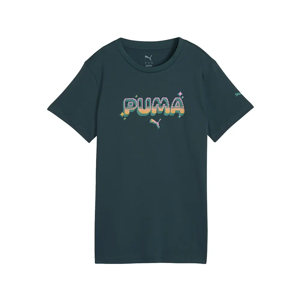 PUMA Womens Digital Graphic Crew Neck Short Sleeve Casual Tops Casual - Green