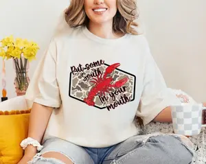 Comfort Colors Camo Crawfish Put Some South In Your Mouth Unisex Shirt, Funny Southern Graphic Tee