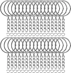 50PCS Bulk Keychains Set, Split Keychains Rings with Chain 1 inch, Key Rings, Key Chain Rings, Keychain Ring Parts with Open Jump Ring and Connector.