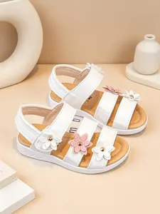Girls Flower Decor Pu Rubber Sandals 2026 | Soft Sole Non-Slip Summer Shoes | Easy Velcro Strap Casual Sandals for Toddlers