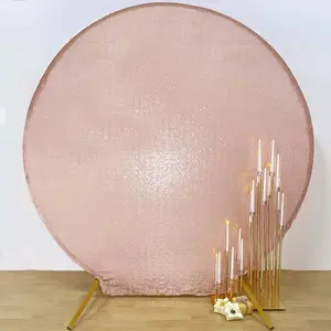 Metallic Blush Sparkle Sequin Photo Backdrop Stand Cover, Shiny Shimmer Round Wedding Arch Cover, 2-Sided Custom Fit 7.5ft