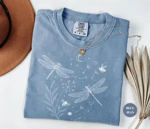 Comfort Colors Dragonfly Nature Shirt, Flower Lover Gift, Womens Clothing, Gardening Tee, Cute Wildflowers Aesthetic, Dandelion Tee