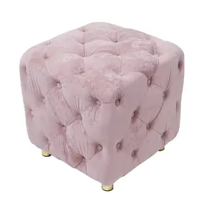 Donext Pink Modern Velvet Upholstered Ottoman Armless Dice-Shaped Design 18.11x18.11x18.90 Inches Soft Foot Stool with Hidden Storage for Living Room Bedroom Entrance