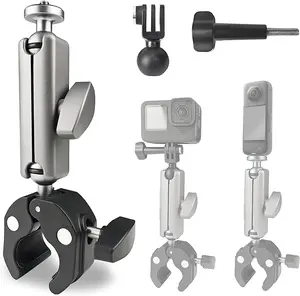 FiTSTILL Aluminum Alloy Bicycle Motorcycle Super Clamp Mount Handlebar Holder Clip,360° Ball Head Tube Bar Attachment Mounting Accessory for Go Pro Max Hero DJI Insta 360 Action Camera