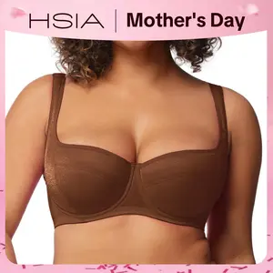 HSIA Starry Night Plus Size 4mm Lightly Padded Balconette Bra Underwire Lifting Support Glass Shimmer Fabric Enhanced 0.5-1 Cup Size U Shaped Back Smoothing Wider Padded Straps Sexy Demi Low Cut Natural Push Up for Big Bust Women