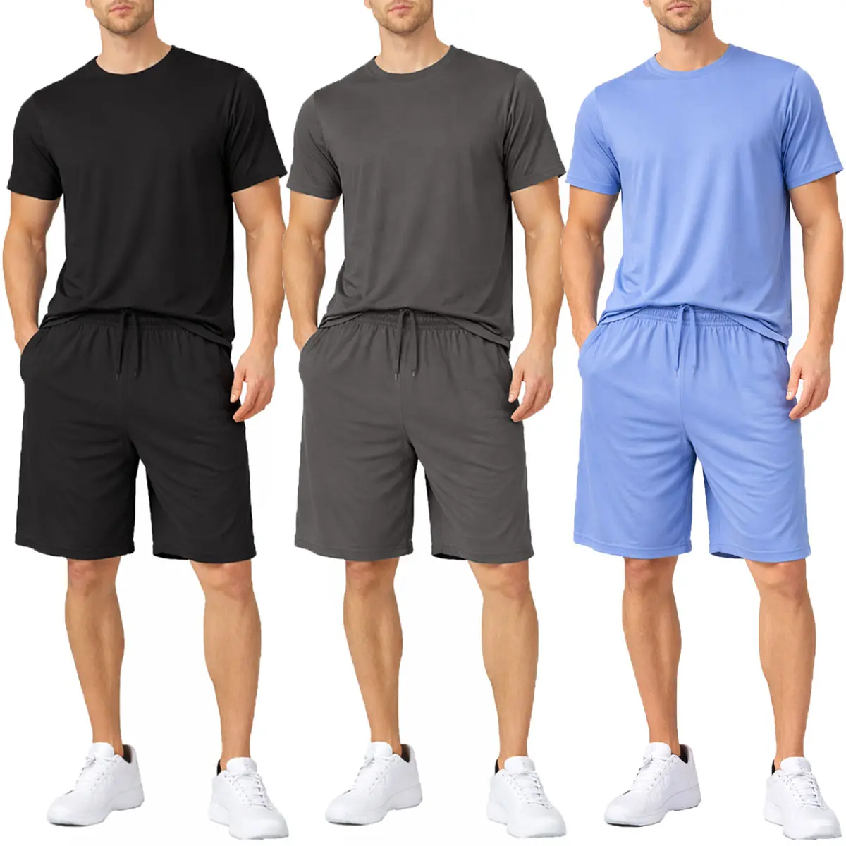 Men's Multi-Pack Classic Poly Tech Short Sleeve Crew Neck Tees & Lounge Shorts Set