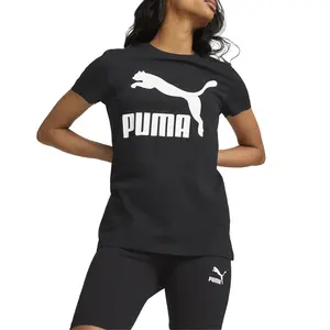 PUMA Womens Classics Logo Crew Neck Short Sleeve Casual Tops Casual - Black