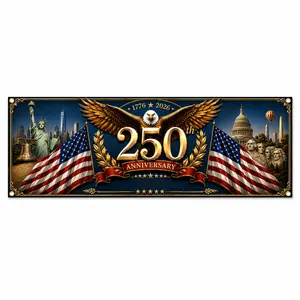 Polyester Matte Patriotic Eagle Banner - 2026 America 250th Anniversary Independence Day Decor, 1776-2026 USA Outdoor Porch Fence Wall Decoration with Statue of Liberty & Capitol Design, 4 Grommet Holes