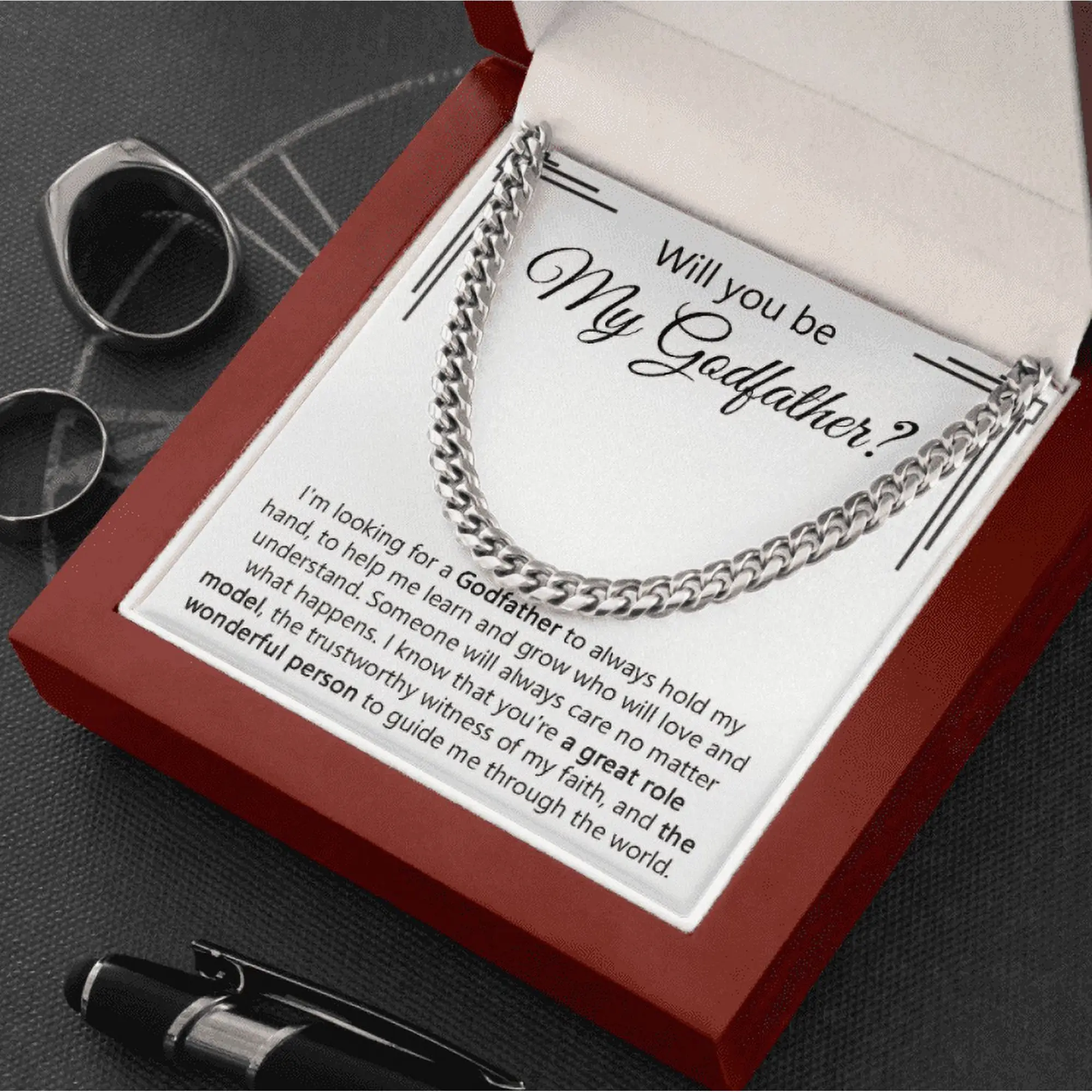 Men's Cuban Link Necklace - 5mm Material-Stainless Steel or Gold-Plated Weighted 28.5g Adjustable Chain, Adult Male Jewelry with Complimentary Mahogany-Style Luxury Box for Birthday, Godfather Proposal Gift, Casual, Anniversary Gift, Weighted Chain