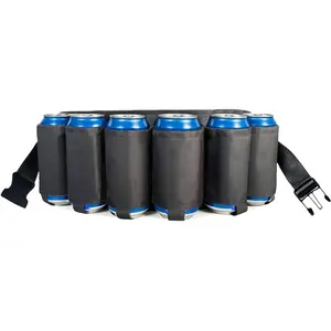 Belt,  Soda Belt Holster, Adjustable 6 Pack  Belt Bottle, Holders Drink Can Holder  Pack Bag,  for Parties, Picnics, Camping, Barbeque, Outdoor  Hiking (Black)
